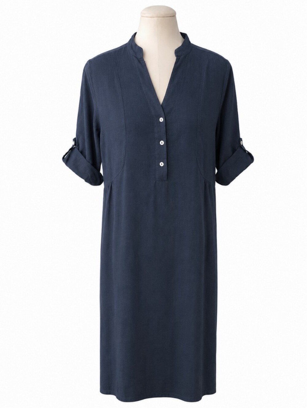 Francesca Bettini Made in Italy Linen Cotton Blend Navy Midi Shirt Dress Medium